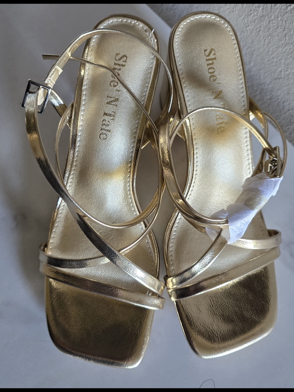 ShoeNTale Metallic Gold Strappy Heeled Sandals